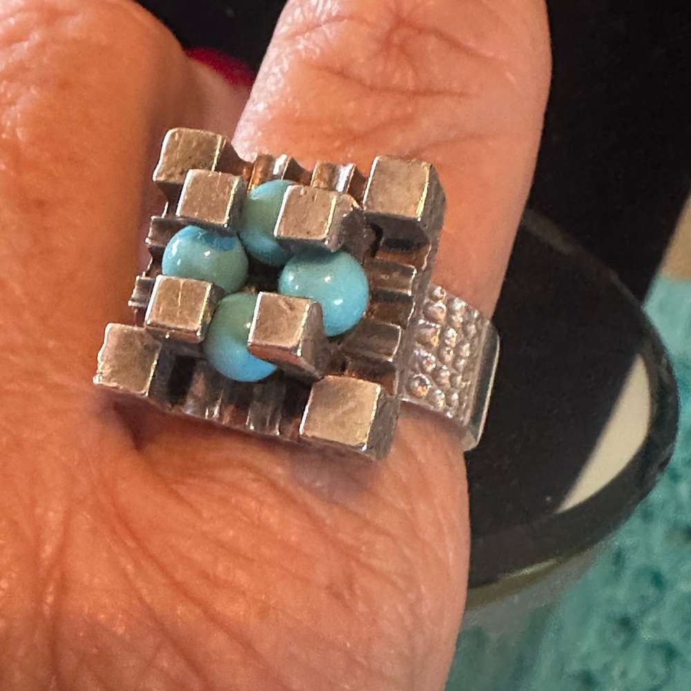 Vintage Modernist Sterling & Turquoise Ring